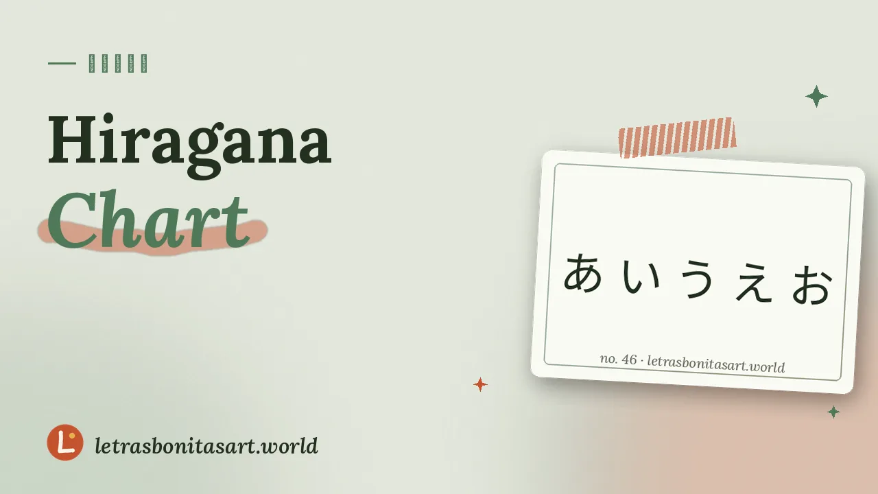 Hiragana chart to learn and copy, artwork by letrasbonitasart.world
