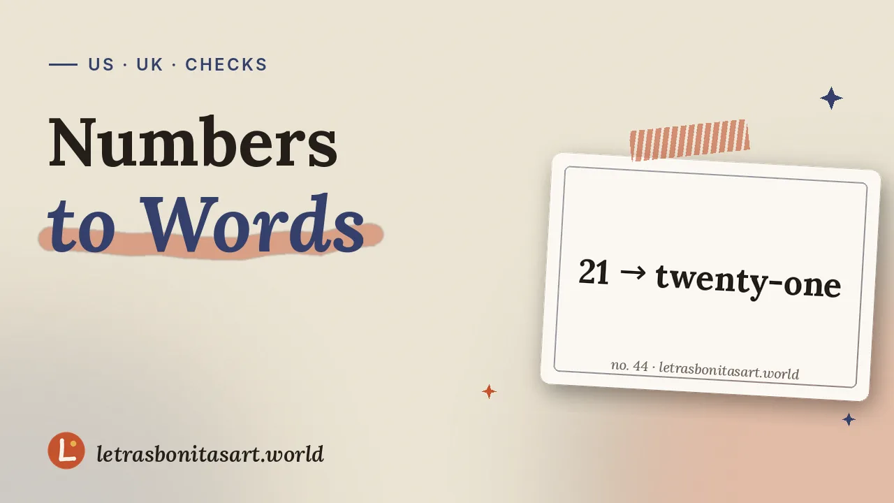 Numbers to words, written out beautifully, artwork by letrasbonitasart.world